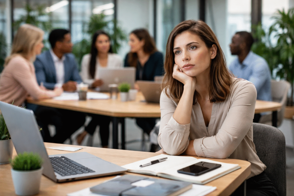 The Mattering Effect | 7 Powerful Reasons You Feel Invisible at Work And How to Change It 7-reasons-you-feel-invisible-at-work-and-how-to-change-it-guide image of woman at work who is in front of computer looking invisible